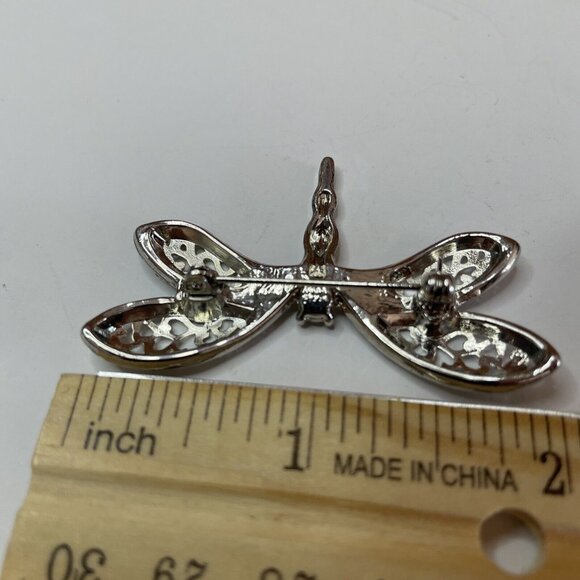 DRAGONFLY PIN OR BROOCH VINTAGE SILVER TONE & RHINESTONE - Picture 5 of 8